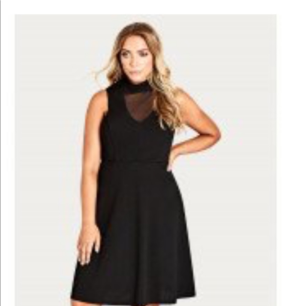 City Chic black sheer neck dress